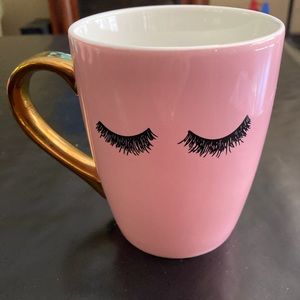 BNWT 2/$15☀️Pink Lash mug w/gold handle.